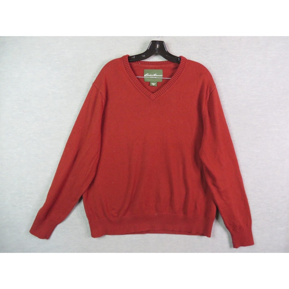 Eddie Bauer Mens Sweater XL Red Cashmere Blend V Neck Pullover PNW Academia Cozy